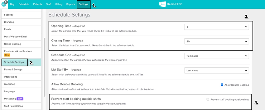 An image of the navigational steps and the two settings to adjust in the Scheduling Settings