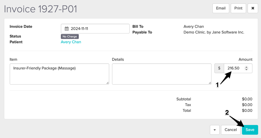 An image of where to enter the refund amount within the invoice details