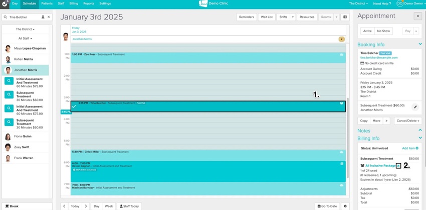 An image of the navigational steps and where to view the option to remove a package from a visit