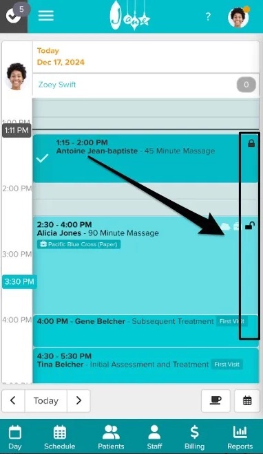 An image of what the icons in the top right of the appointments looks like