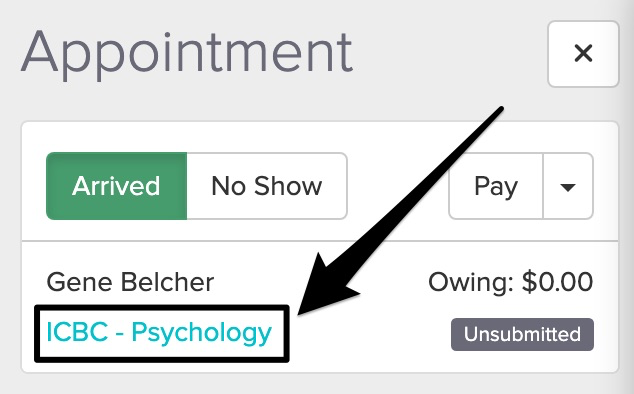screenshot of where to find the blue text with the insurers's name within the appointment panel