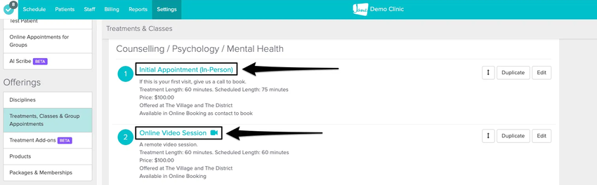An image of the settings tab and what the two different session types look like