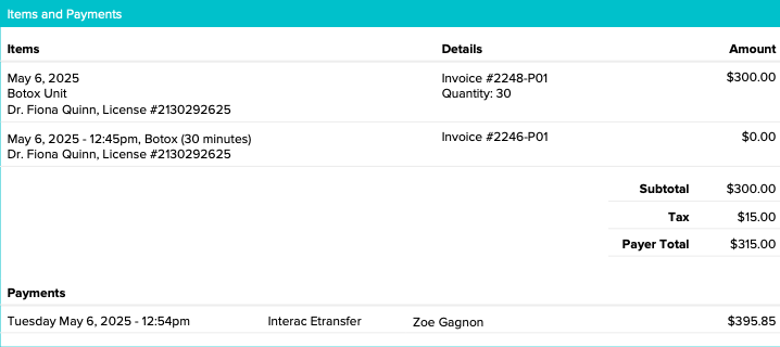 An image of what the default receipt looks like after the product purchase
