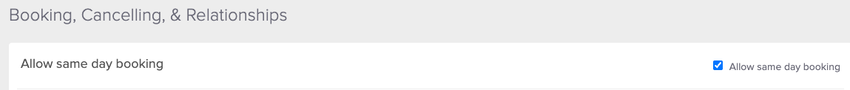 An image of that the setting looks like within the booking, cancelling and relationships section of the overall online booking settings