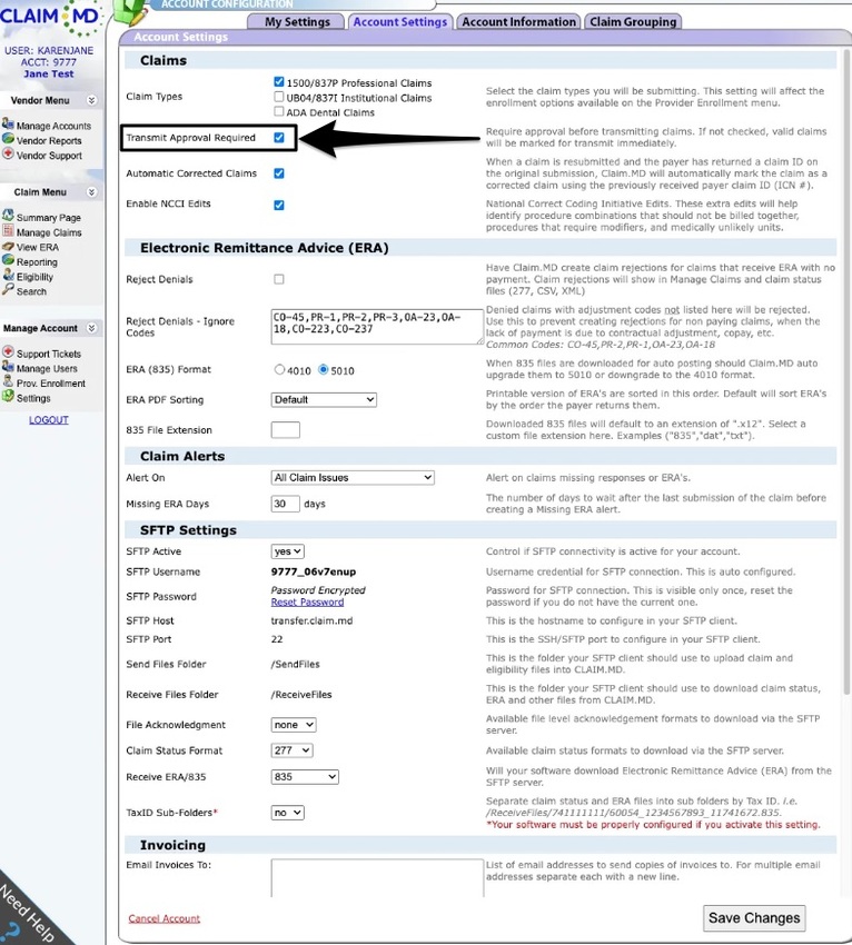 a screenshot of the navigational steps within Claim.MD