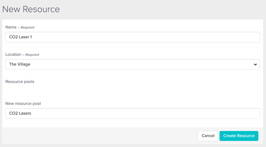 screenshot of creating a new resource