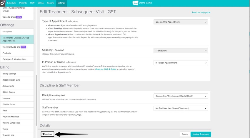 An image of where to find the archive button