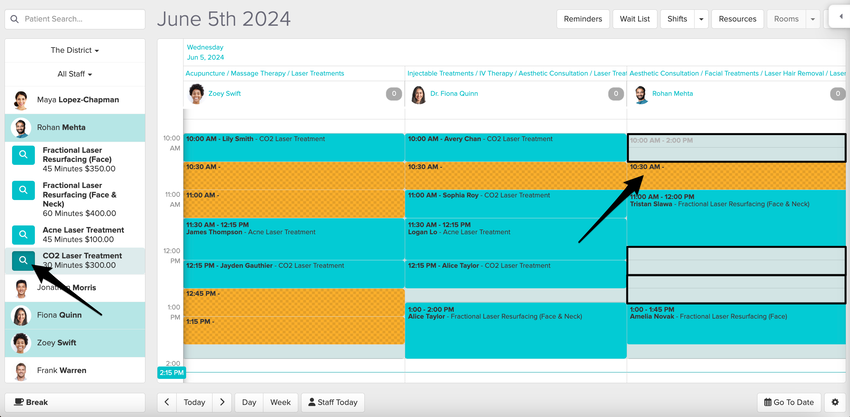 screenshot of an example scenario in the schedule
