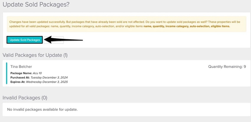 An image of where view and click on the update packages button