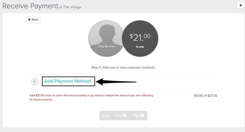 An image of where to find and click on the add payment method text