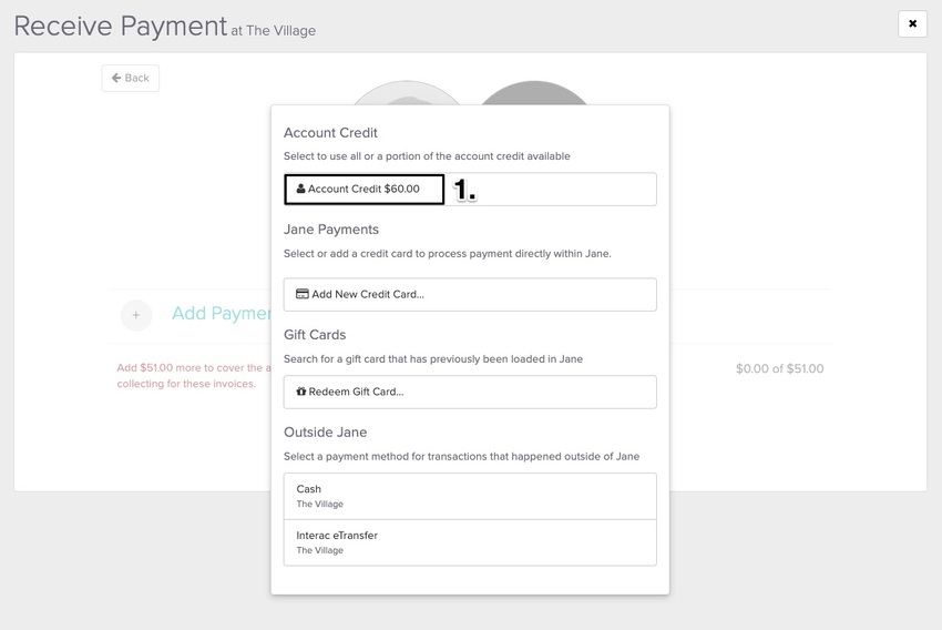 an image of where to view the account credit after clicking on the Add Payment Method text