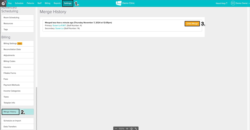 an image of the navigational steps and where to view the button to unmerge the profiles