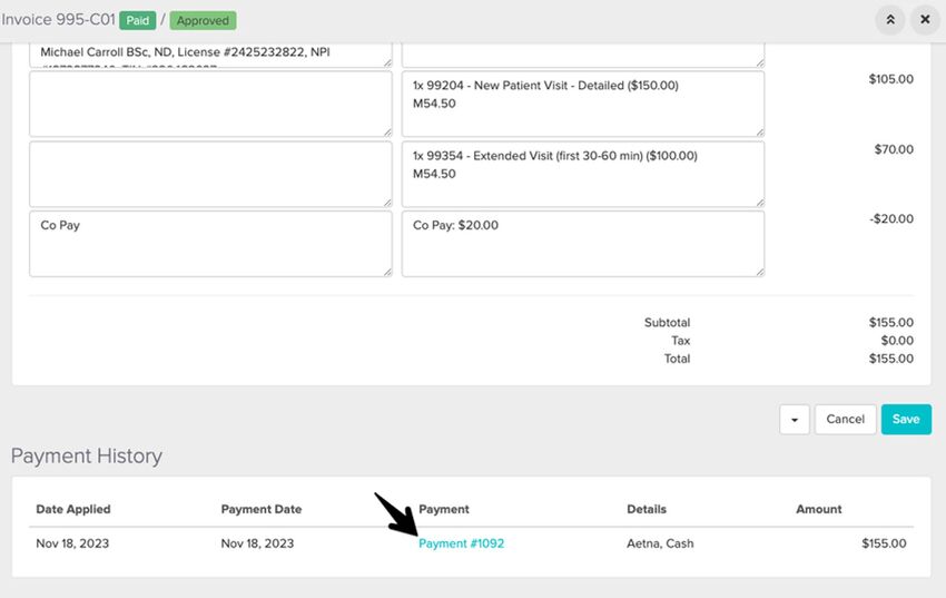 screenshot of where to find the payment link when viewing the invoice
