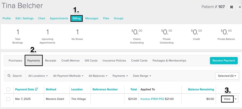 a screenshot of the navigational steps to view the payment