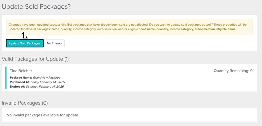 An image of the notice jane displays and where to click on the update packages button