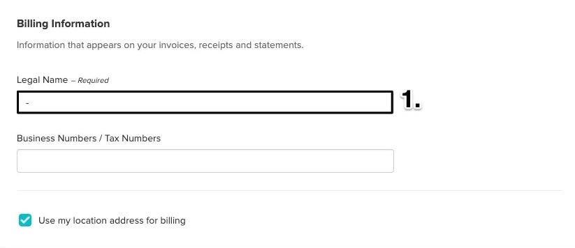An image of where to view and update the billing information for the location settings