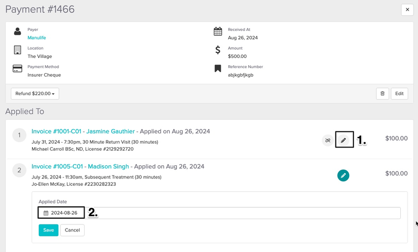 screenshot of where to find the pencil icon and how to update the applied at date