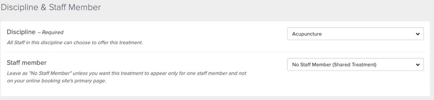 An image of the discipline and staff member section of the treatment