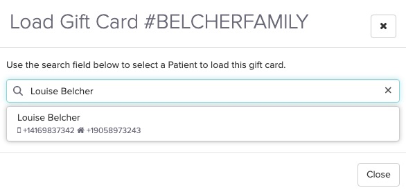 screenshot of where to enter the name of the gift card