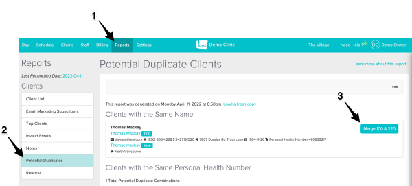 screenshot of navigational steps to get to the report