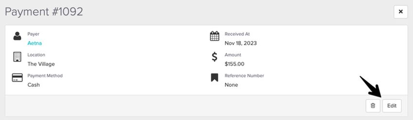 screenshot of where to find the Edit button when viewing the payment