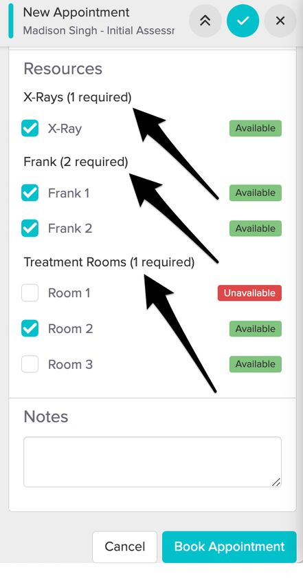 a screenshot of resources in the appointment panel