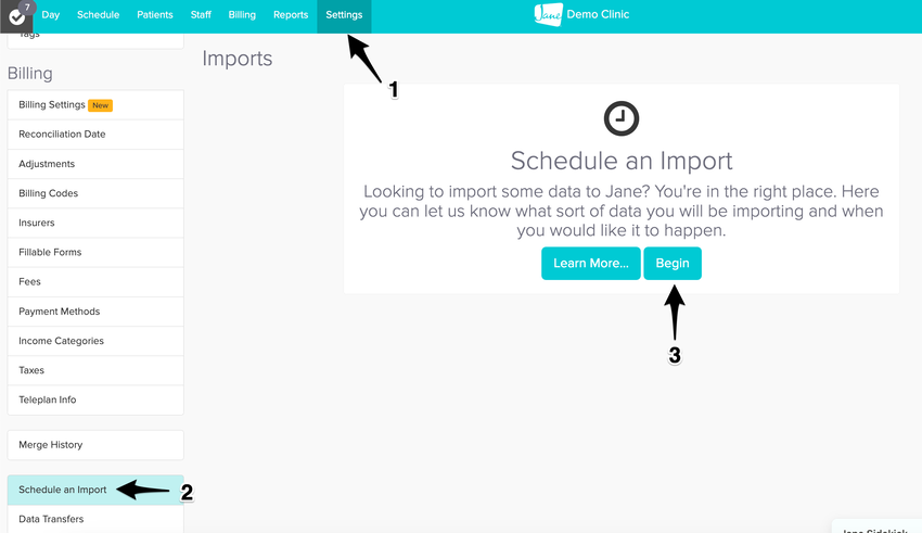A picture of how to schedule an import fromt he account settings