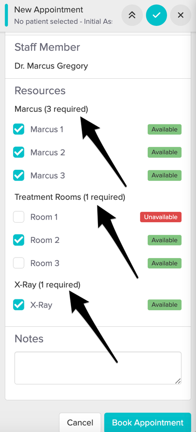 a screenshot of resources in the appointment panel