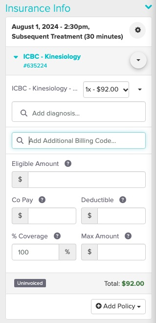 screenshot of what the policy looks like with the billing code added