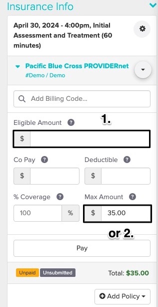 An image of where to update either the eligible amount or max amount