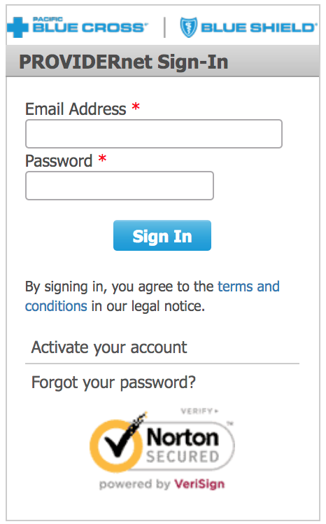 an image of the pacific blue cross sign in page
