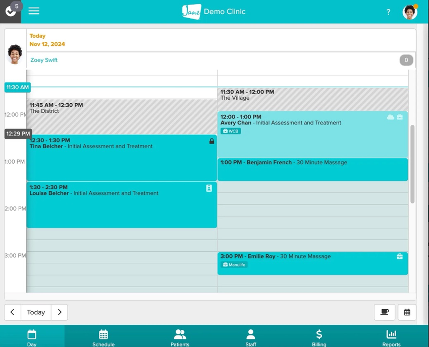 An image of what the day view looks like on a tablet with more than one shift in a day