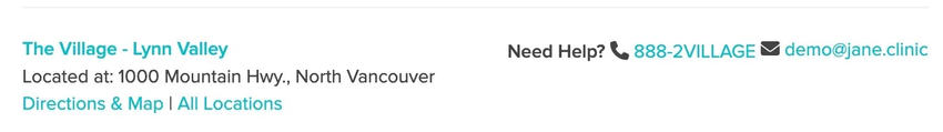 An image of what it looks like to scroll down to the bottom of the page to view the clinic's contact information