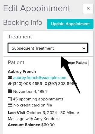 An image of where to click on the option to change the treatment type