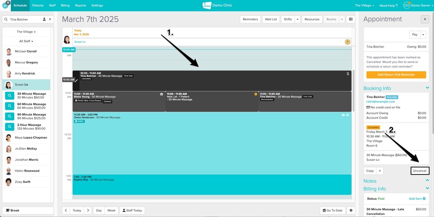 a screenshot of where to view the uncancel button after the button is clicked