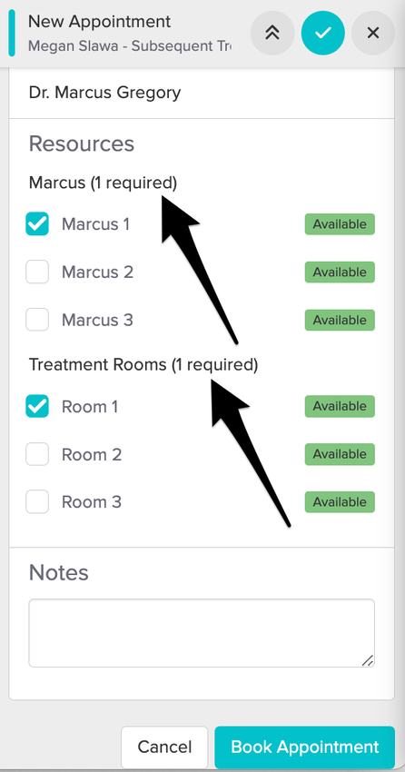 a screenshot of resources in the appointment panel