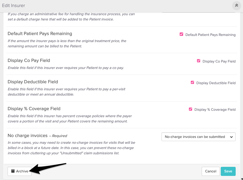 screenshot of archive button