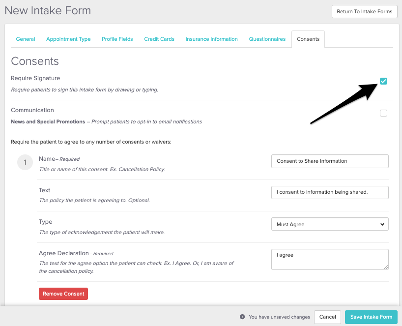 consents of an intake form