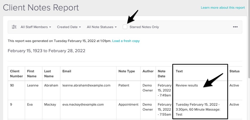 Patient notes field
