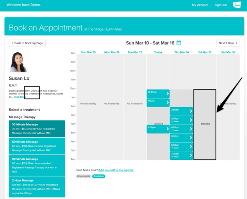 screenshot of where the Booked text appears when there is a shift with a break added to it