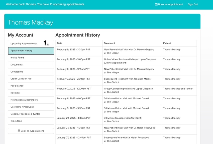 An image of what it looks like for patients viewing their appointment history in their patient portal
