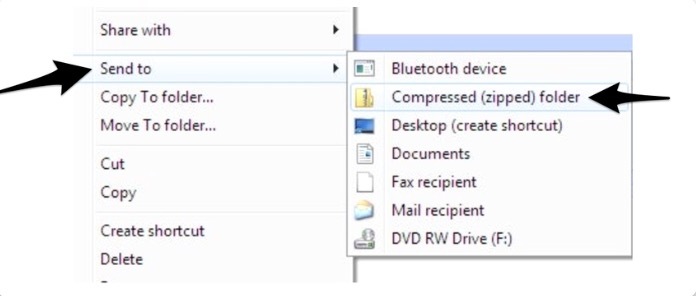 An image of how to compress a file on a Windows device