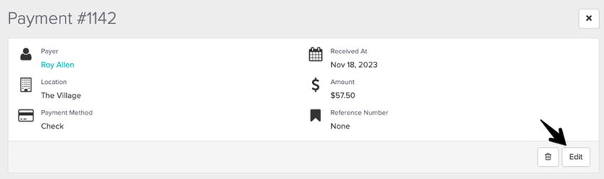 screenshot of where to find the edit button when viewing a payment