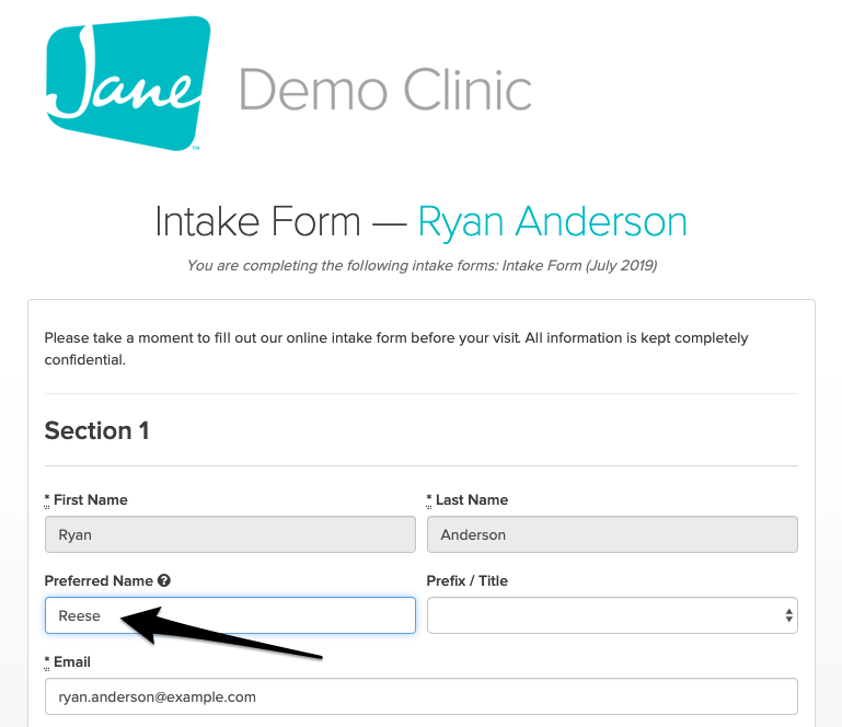 Intake form preview