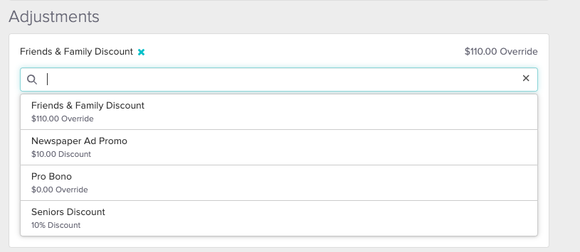 An image of what it looks like after you select an adjustment, but still want to view a full list of the ones created