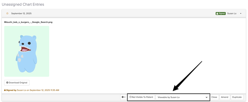 An image of the page Jane will redirect you to once the arrow is click as well as where to view the visibility settings for the uploaded file