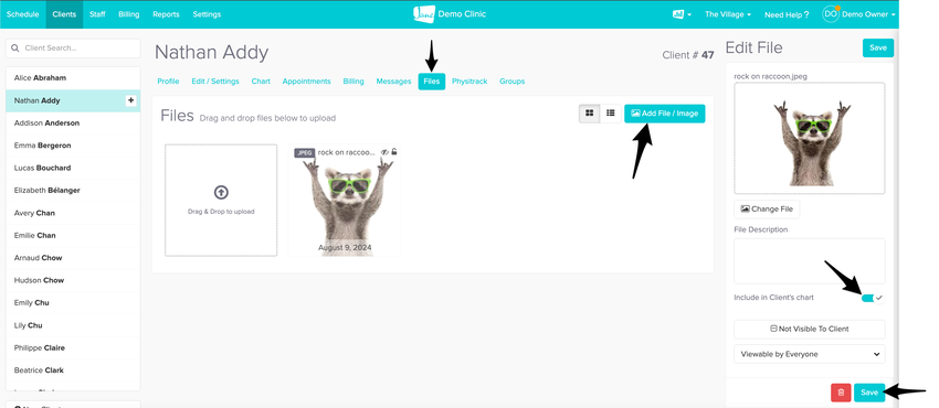 screenshot of an image added to a patients Files tab