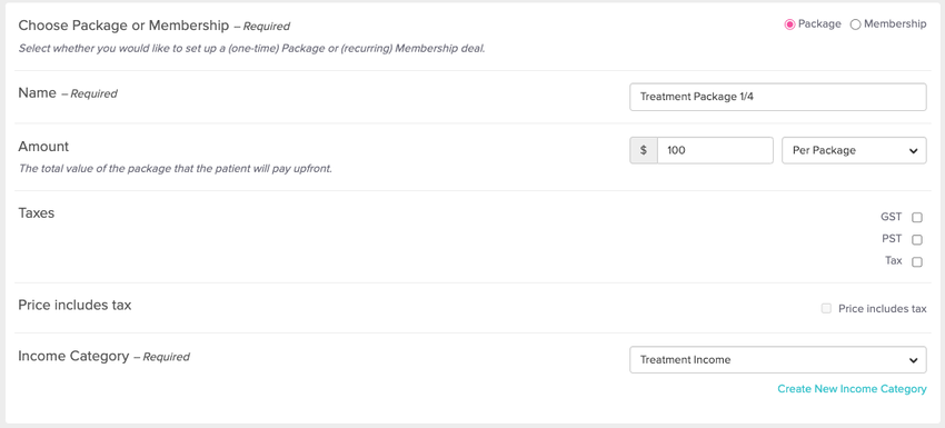 screenshot of package set up for option 1
