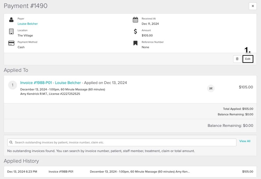 an image of where to find and click on the edit button on the payment details page