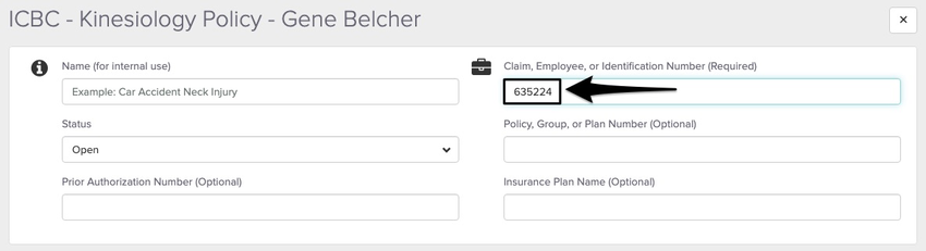 screenshot of where to enter in the policy numbers